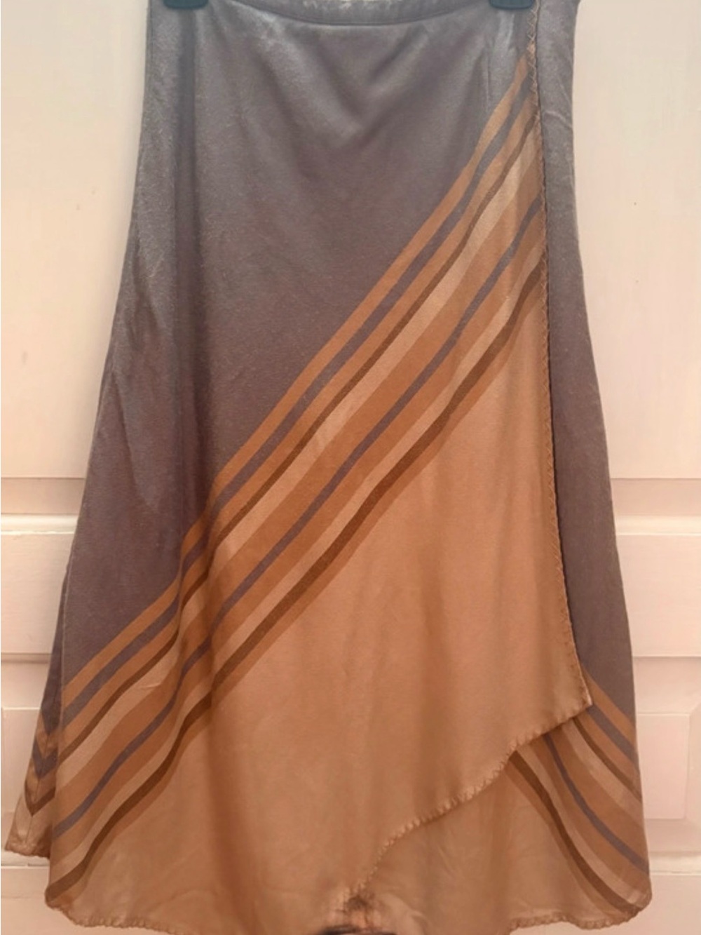 Vintage Y2K Coldwater Creek Boho Wrap Midi Skirt / Brown Tan Striped / Small